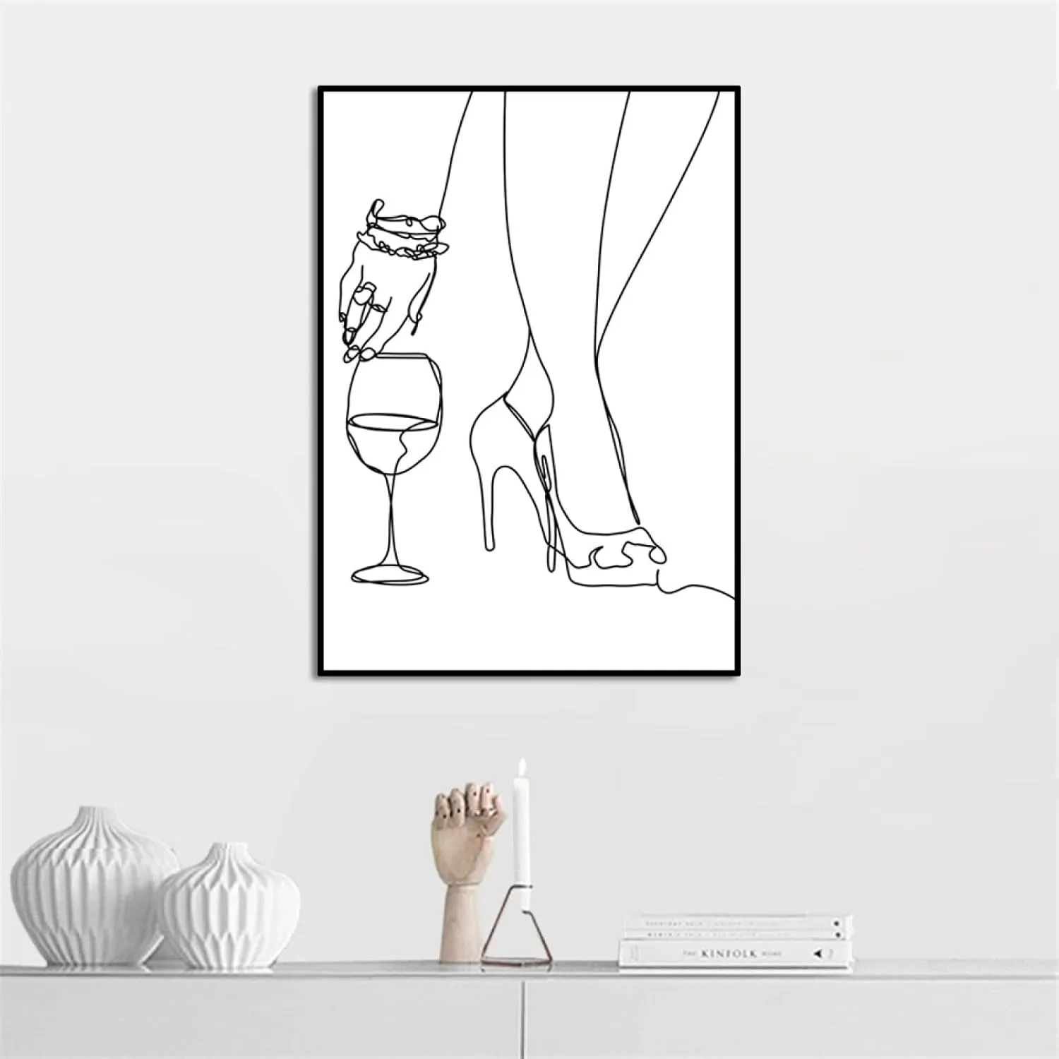 REYTOL Sexy Girl High Heel Shoes Red Wine Cup Canvas Wall Art Minimalist Painting Nordic Style Posters Modern Living Room Bedroom Decor Pictures（No Frame）