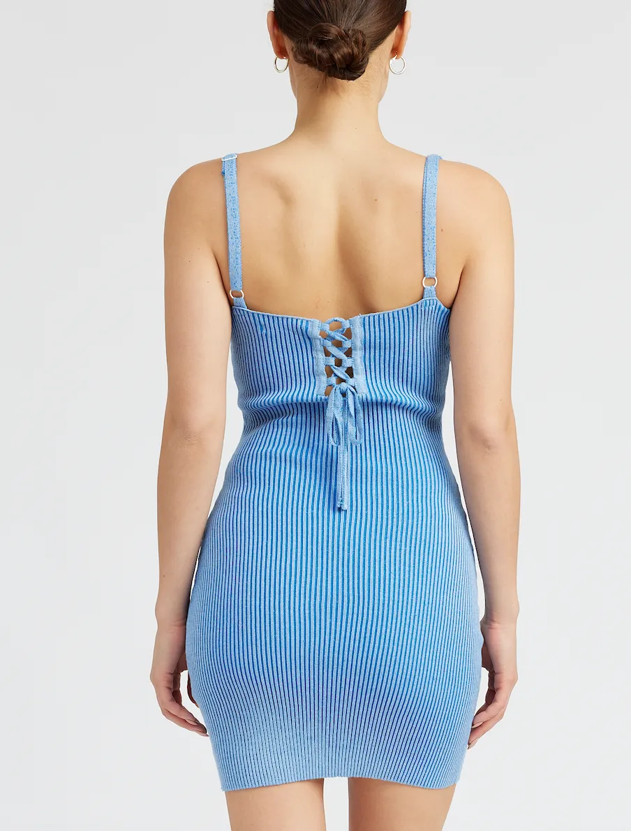 Ribbed Lace Up Back Mini Dress