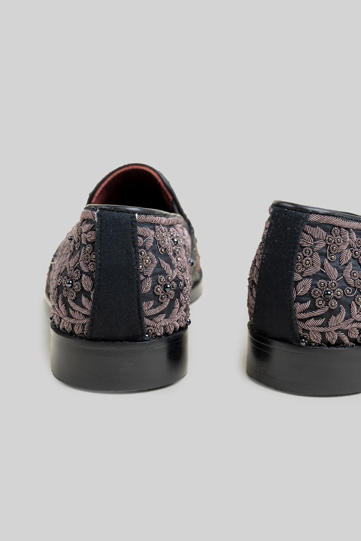 Rich Black Embroidered Loafers