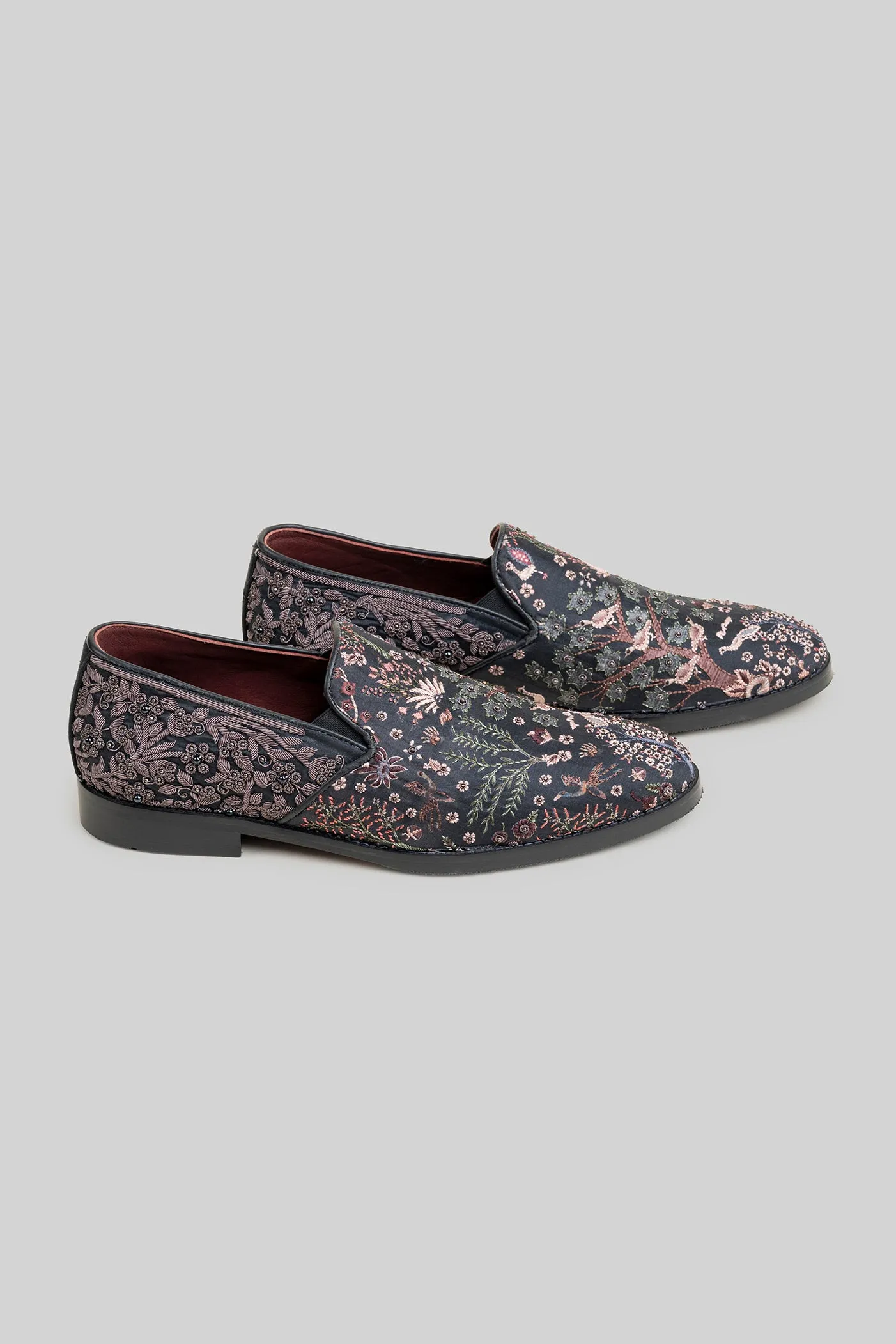 Rich Black Embroidered Loafers
