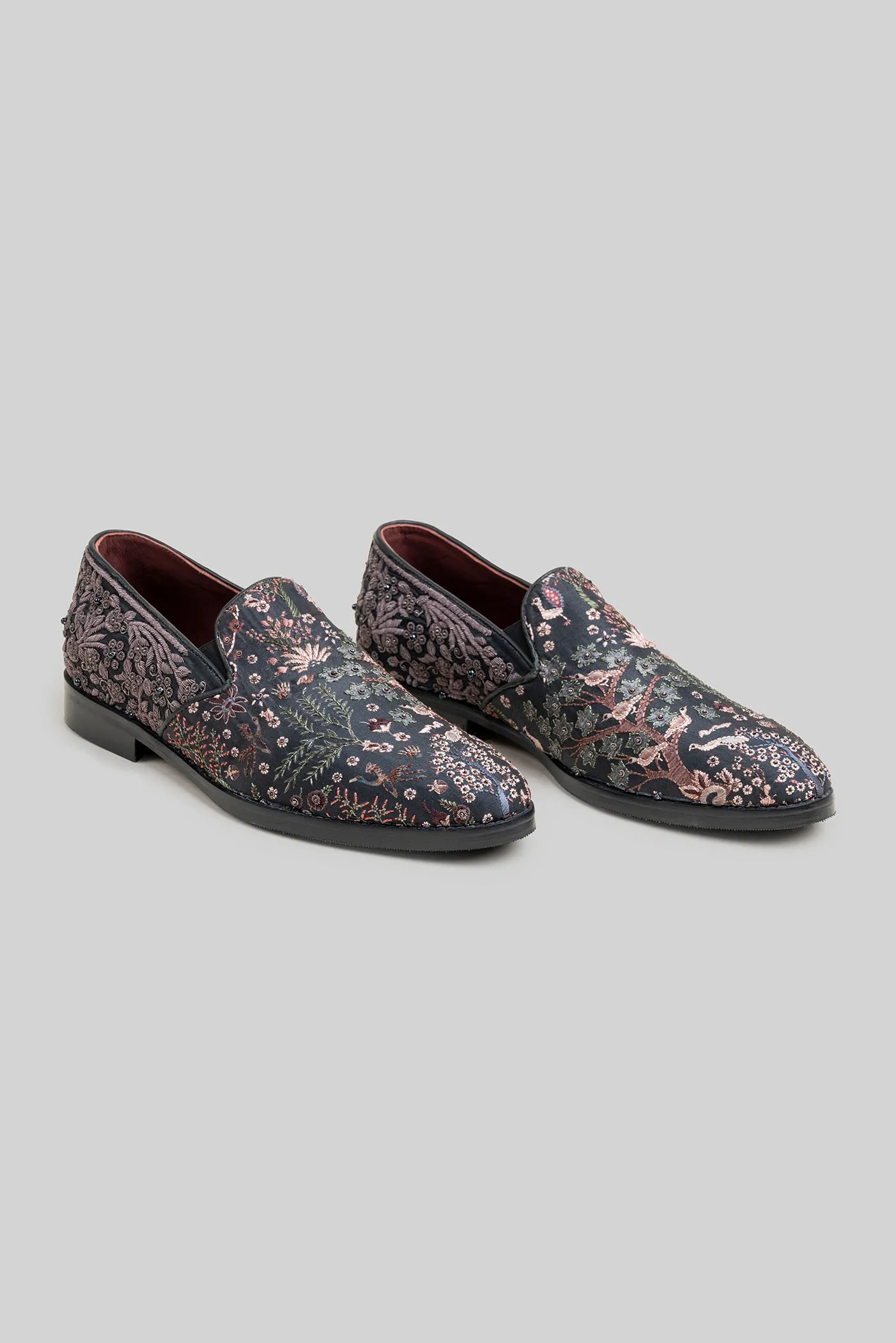 Rich Black Embroidered Loafers