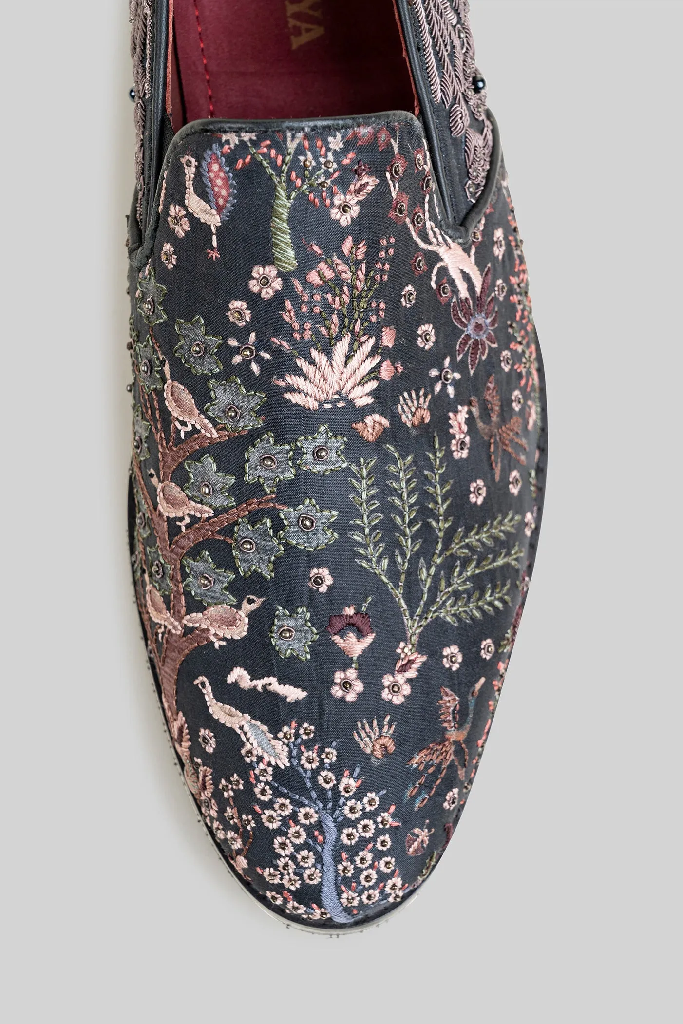 Rich Black Embroidered Loafers