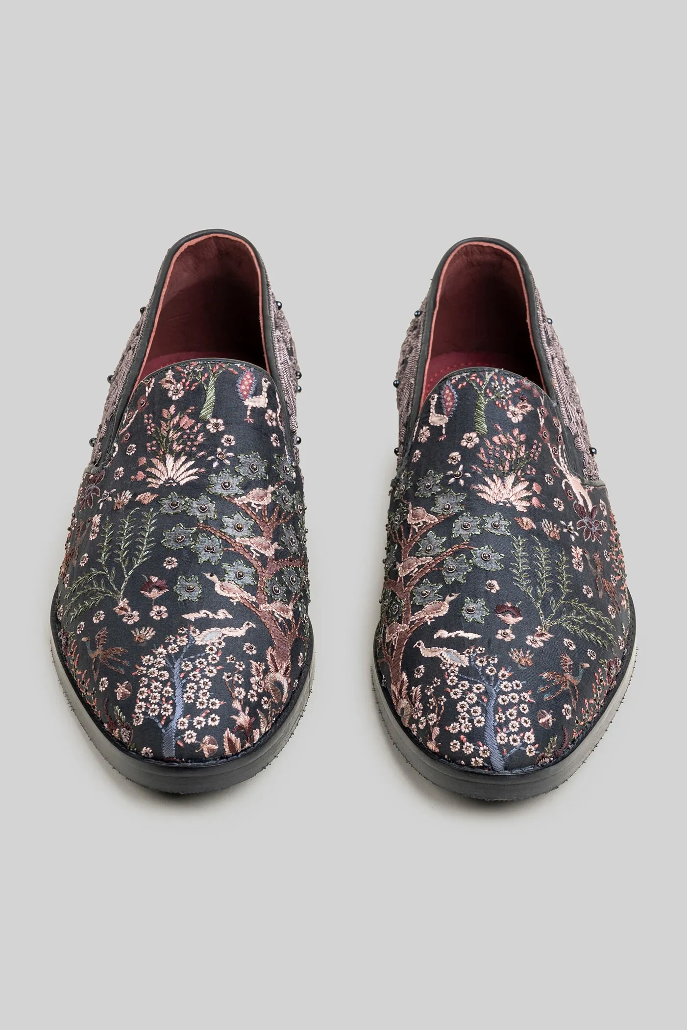 Rich Black Embroidered Loafers