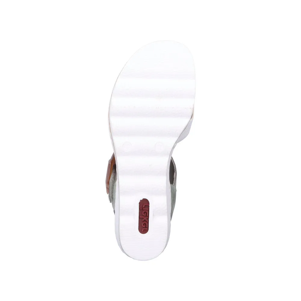 RIEKER - 67476-81 - MEDIUM WEDGE FASHION VELCRO STRAP SANDAL - WHITE/MINT