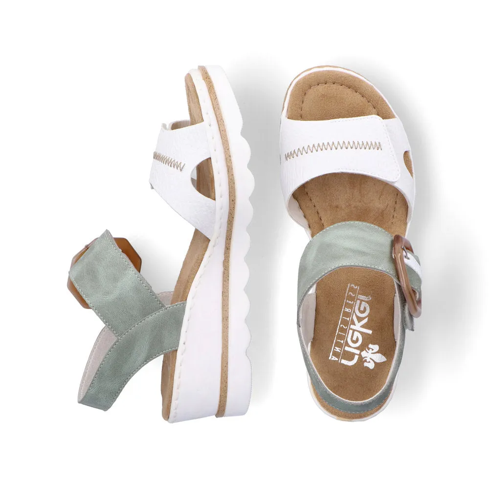 RIEKER - 67476-81 - MEDIUM WEDGE FASHION VELCRO STRAP SANDAL - WHITE/MINT