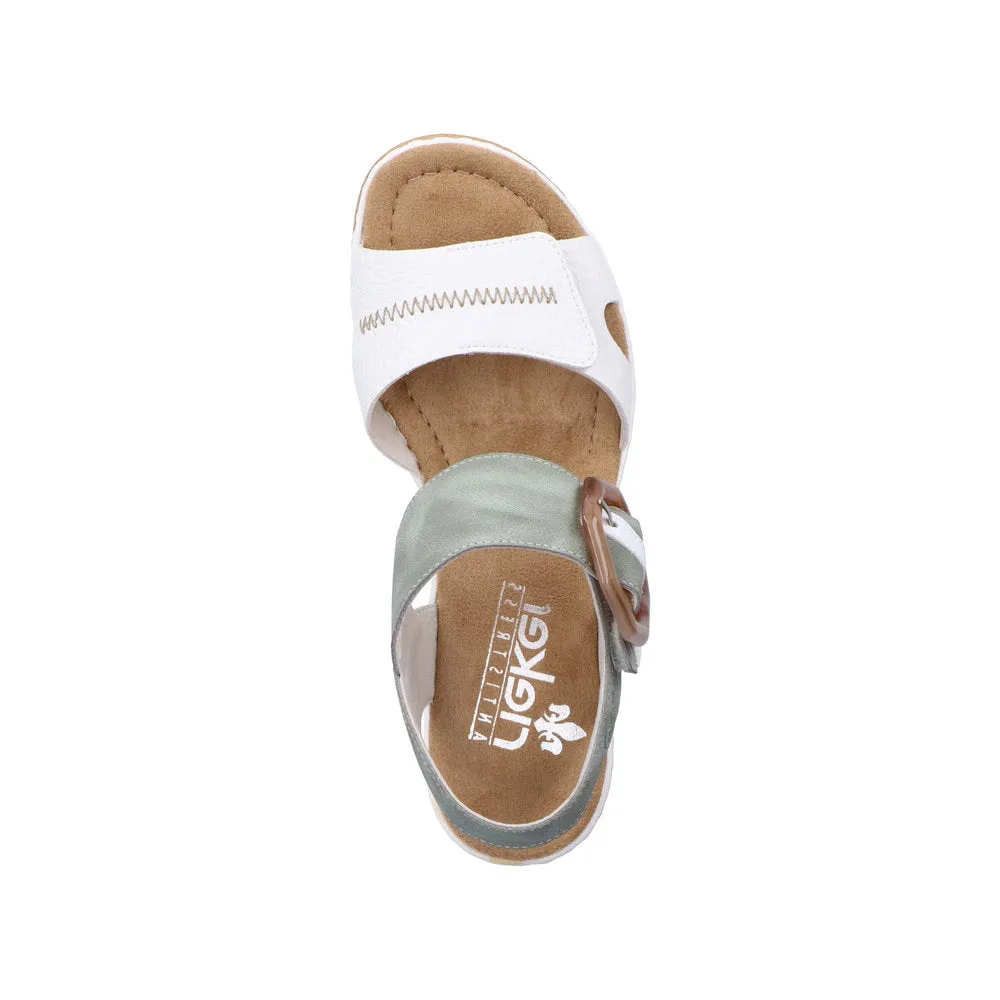 RIEKER - 67476-81 - MEDIUM WEDGE FASHION VELCRO STRAP SANDAL - WHITE/MINT