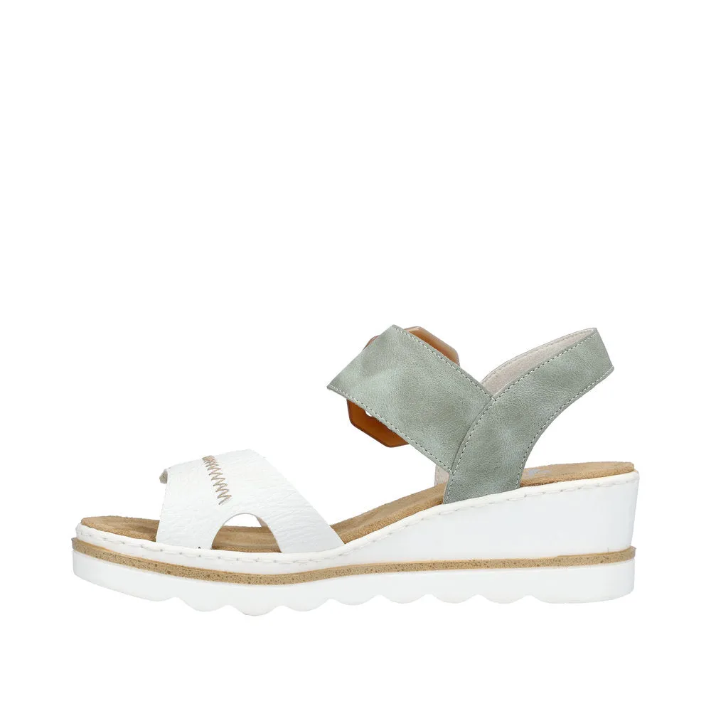 RIEKER - 67476-81 - MEDIUM WEDGE FASHION VELCRO STRAP SANDAL - WHITE/MINT