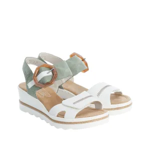 RIEKER - 67476-81 - MEDIUM WEDGE FASHION VELCRO STRAP SANDAL - WHITE/MINT