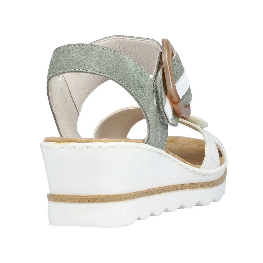 RIEKER - 67476-81 - MEDIUM WEDGE FASHION VELCRO STRAP SANDAL - WHITE/MINT