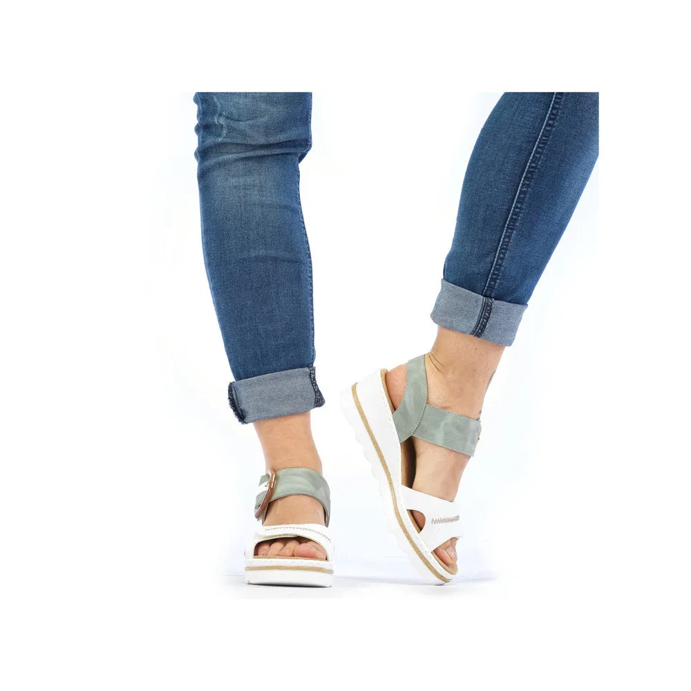 RIEKER - 67476-81 - MEDIUM WEDGE FASHION VELCRO STRAP SANDAL - WHITE/MINT