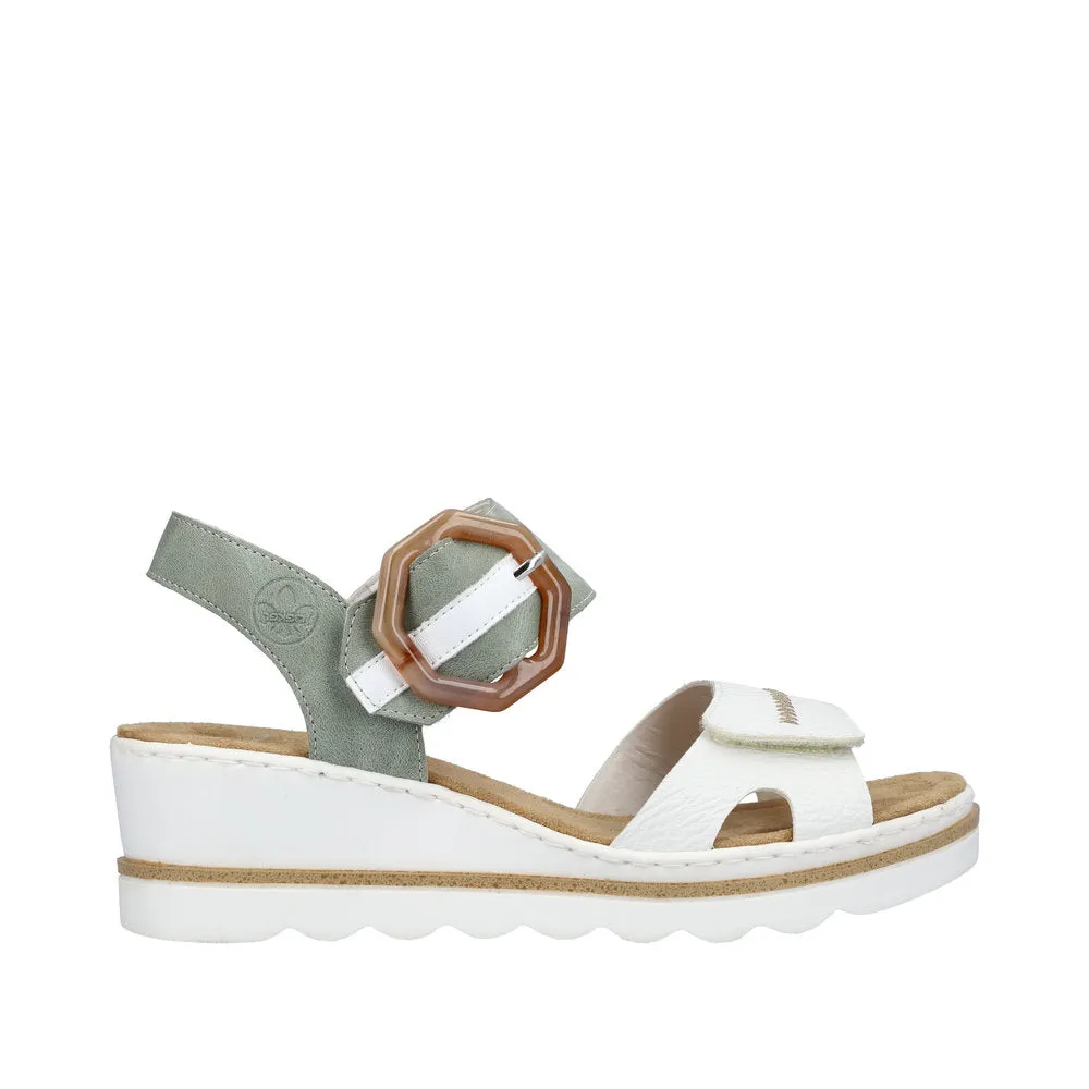 RIEKER - 67476-81 - MEDIUM WEDGE FASHION VELCRO STRAP SANDAL - WHITE/MINT