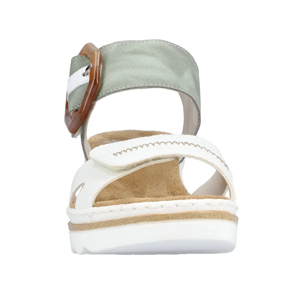 RIEKER - 67476-81 - MEDIUM WEDGE FASHION VELCRO STRAP SANDAL - WHITE/MINT