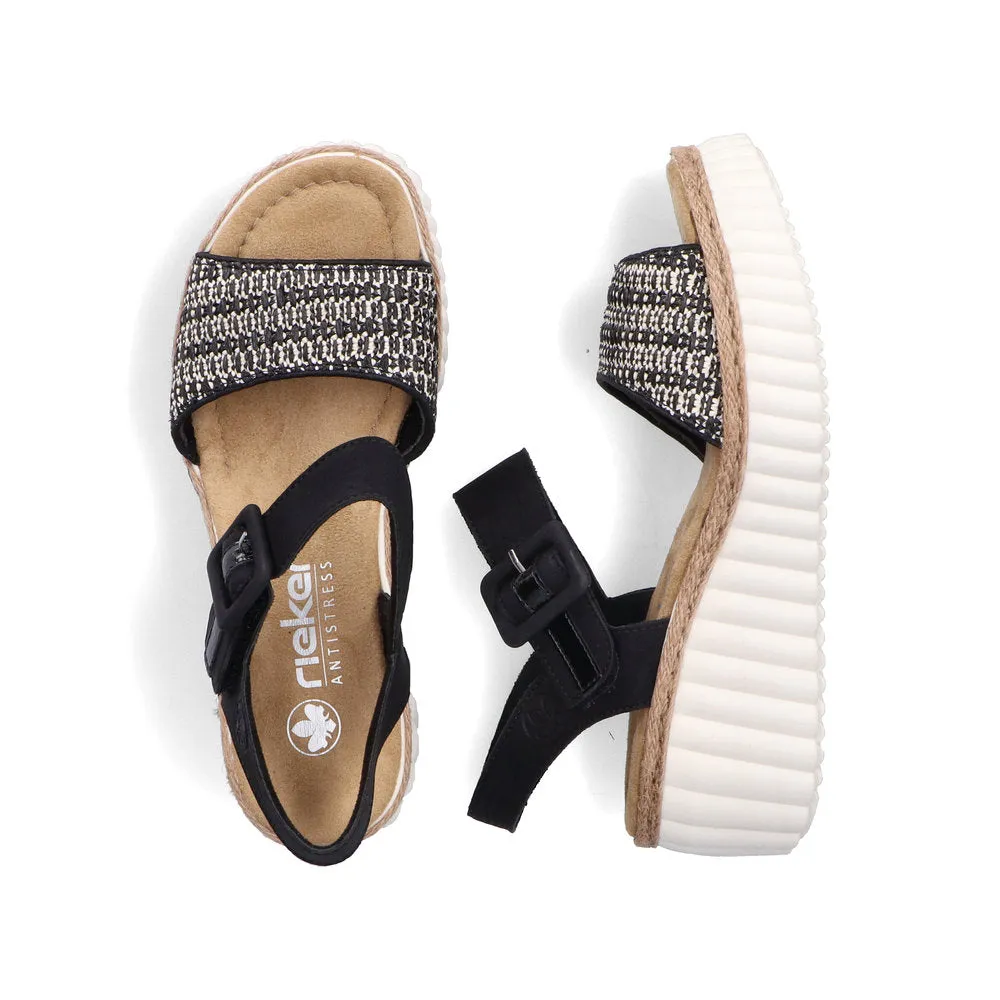 Rieker 69176 - Ladies Wedge Sandal in Black Multi