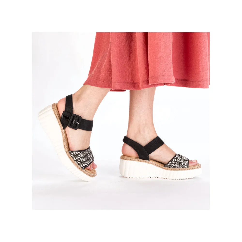 Rieker 69176 - Ladies Wedge Sandal in Black Multi