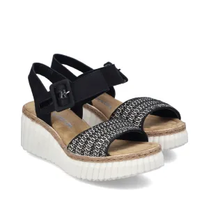 Rieker 69176 - Ladies Wedge Sandal in Black Multi