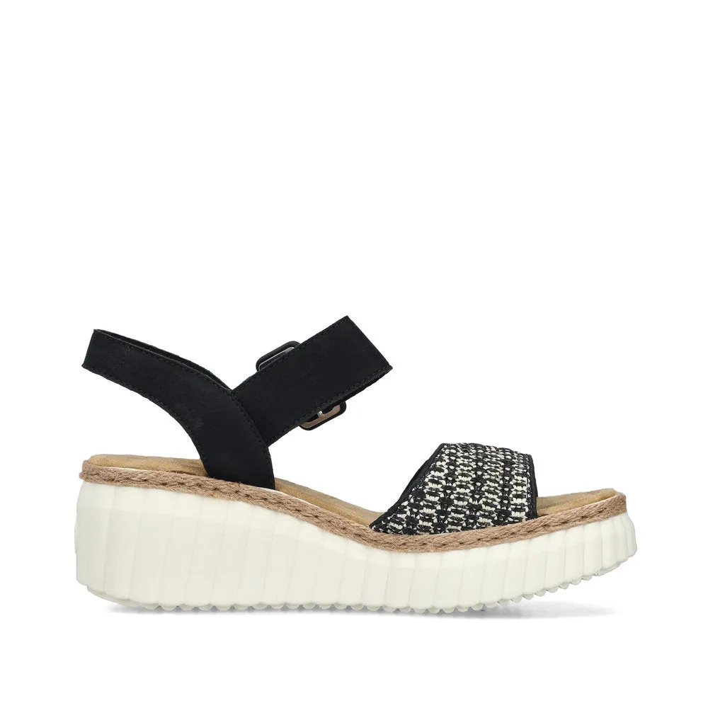 Rieker 69176 - Ladies Wedge Sandal in Black Multi