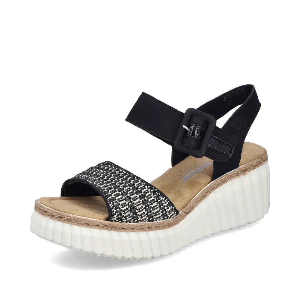 Rieker 69176 - Ladies Wedge Sandal in Black Multi