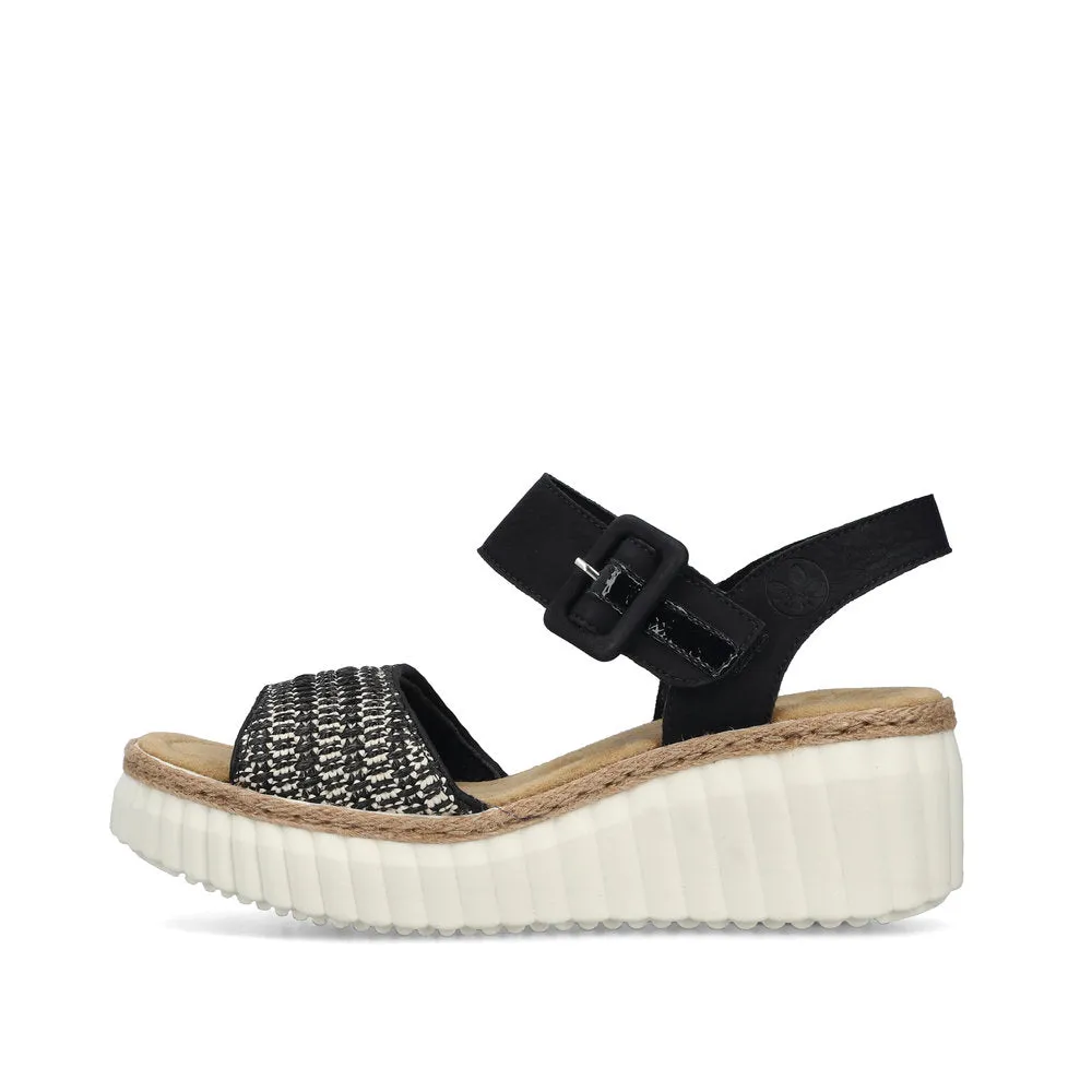 Rieker 69176 - Ladies Wedge Sandal in Black Multi