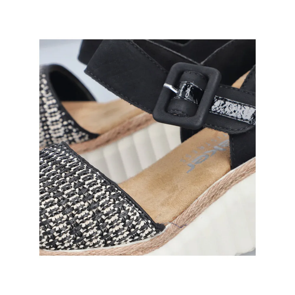 Rieker 69176 - Ladies Wedge Sandal in Black Multi