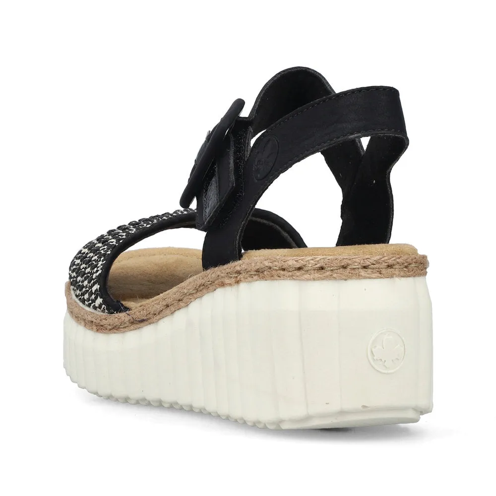 Rieker 69176 - Ladies Wedge Sandal in Black Multi