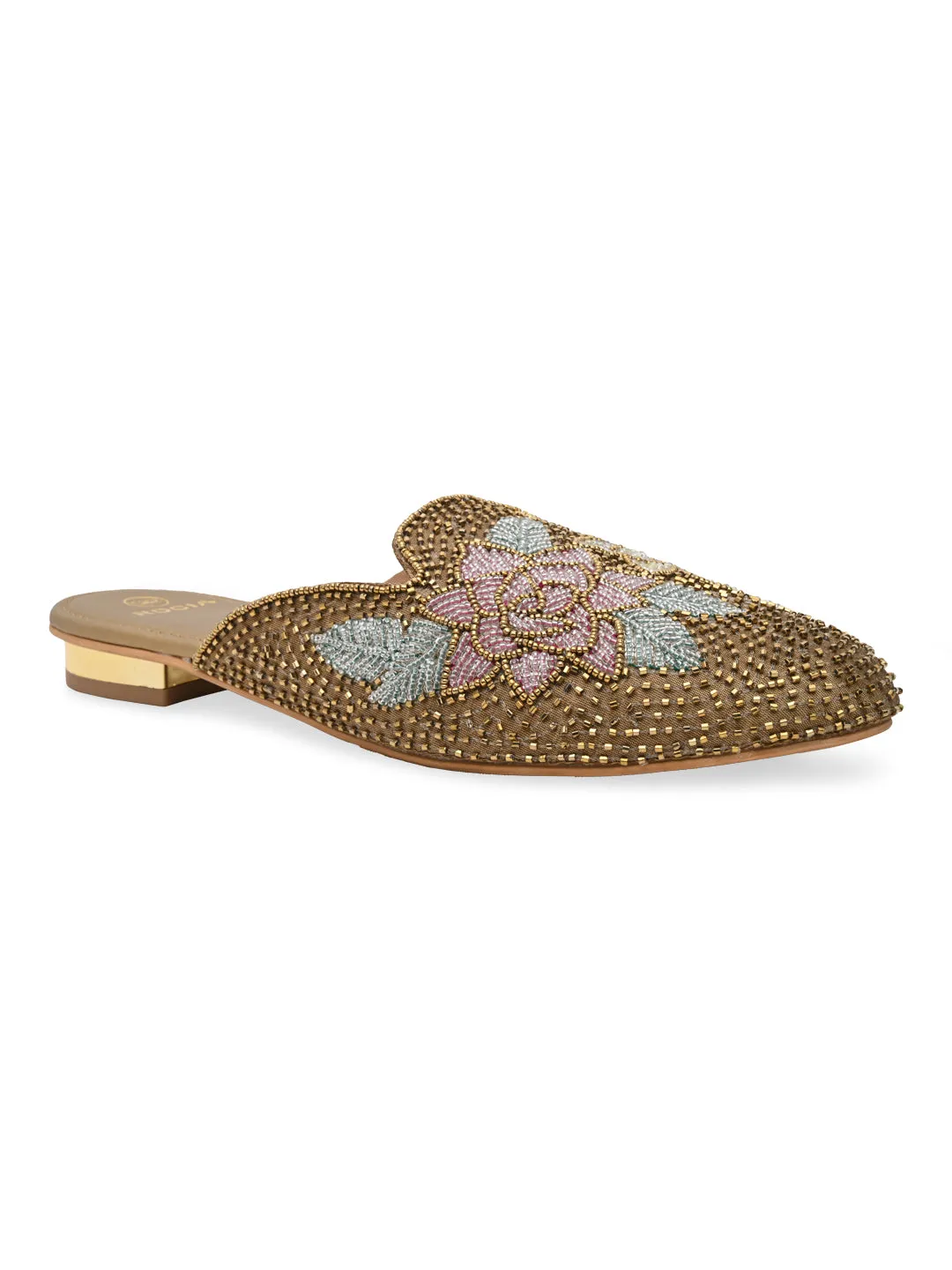 Rocia By Regal Antique Gold Women Hand Embroidered Mules