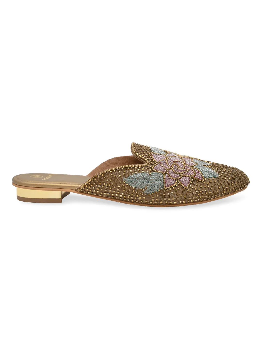 Rocia By Regal Antique Gold Women Hand Embroidered Mules