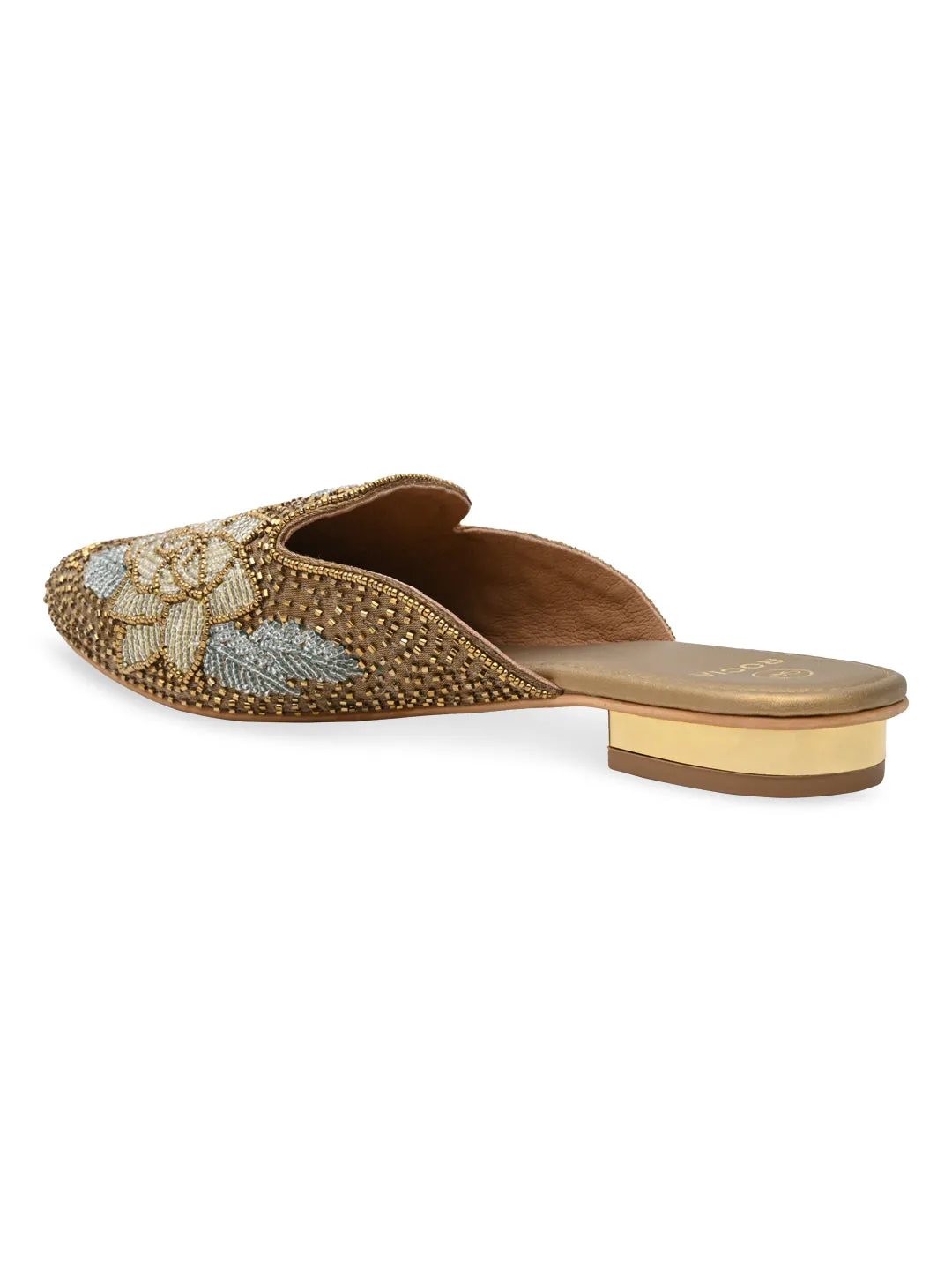 Rocia By Regal Antique Gold Women Hand Embroidered Mules