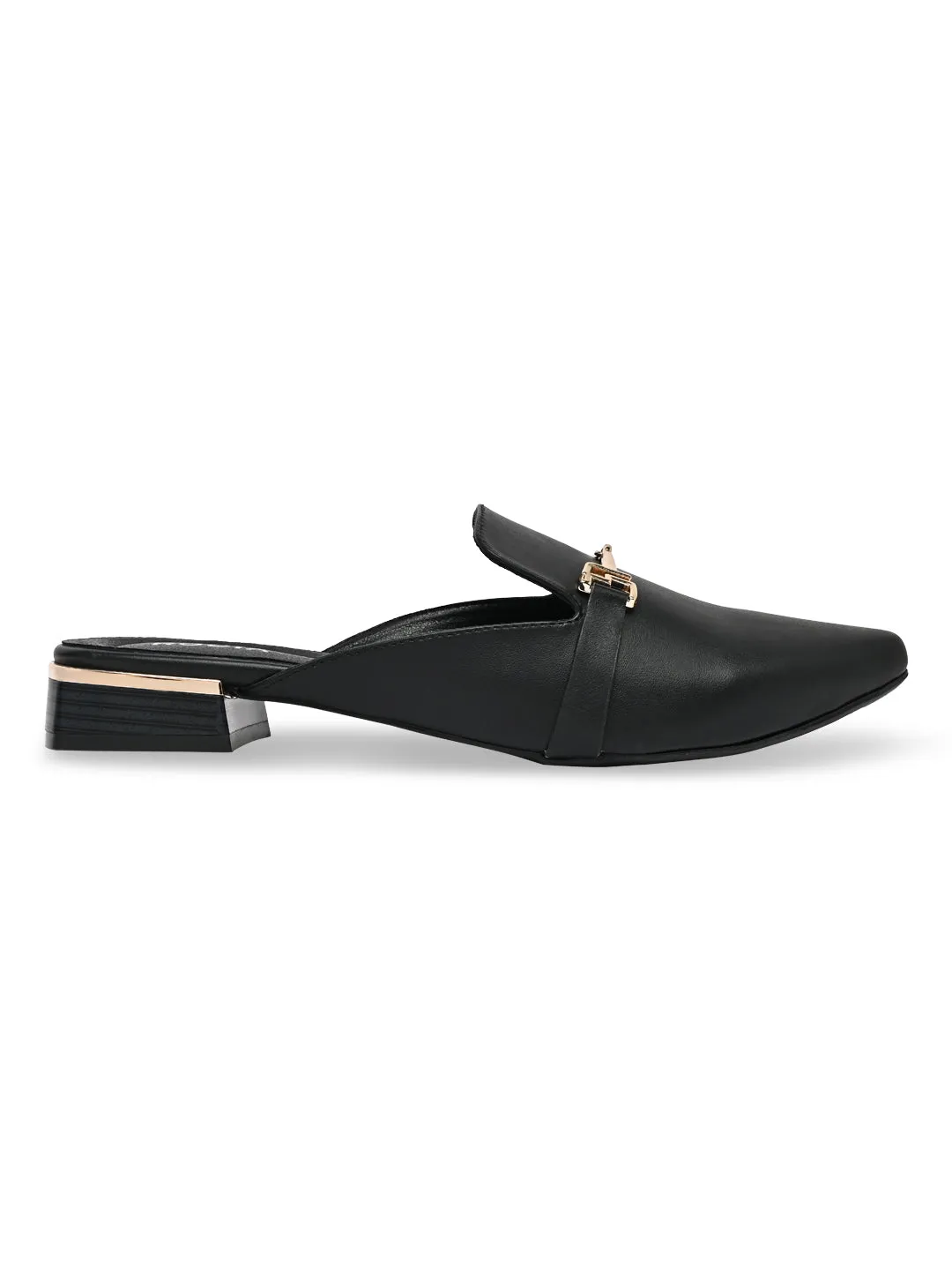 Rocia By Regal Black Women Buckled Block Heel Mules