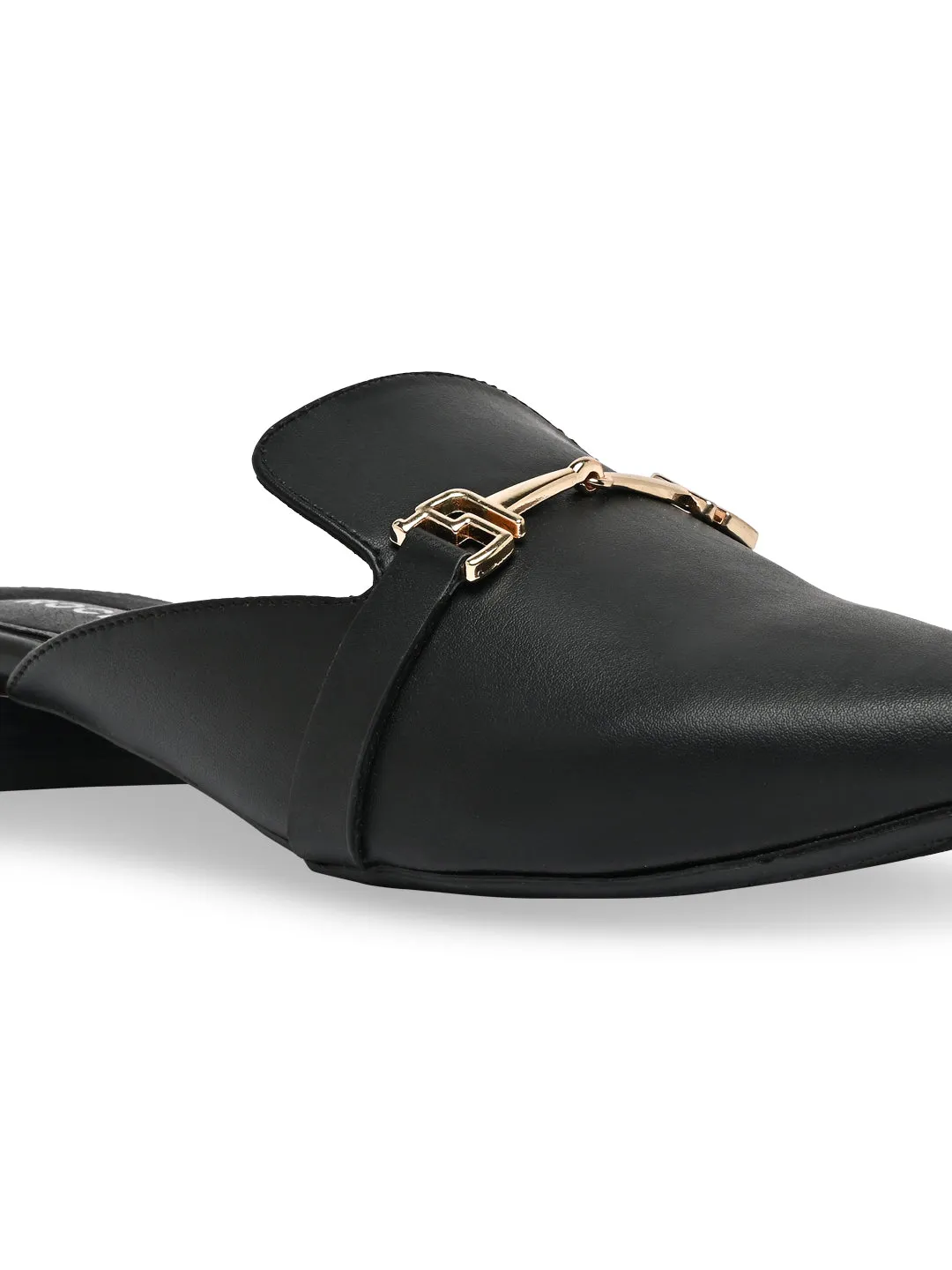 Rocia By Regal Black Women Buckled Block Heel Mules