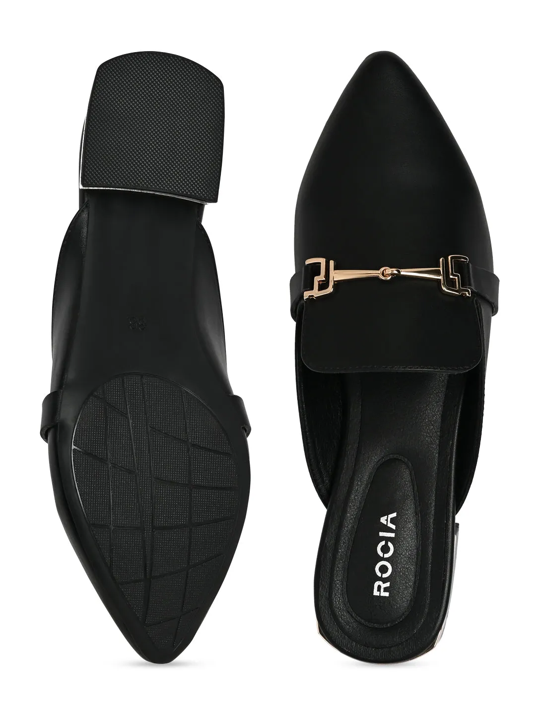 Rocia By Regal Black Women Buckled Block Heel Mules