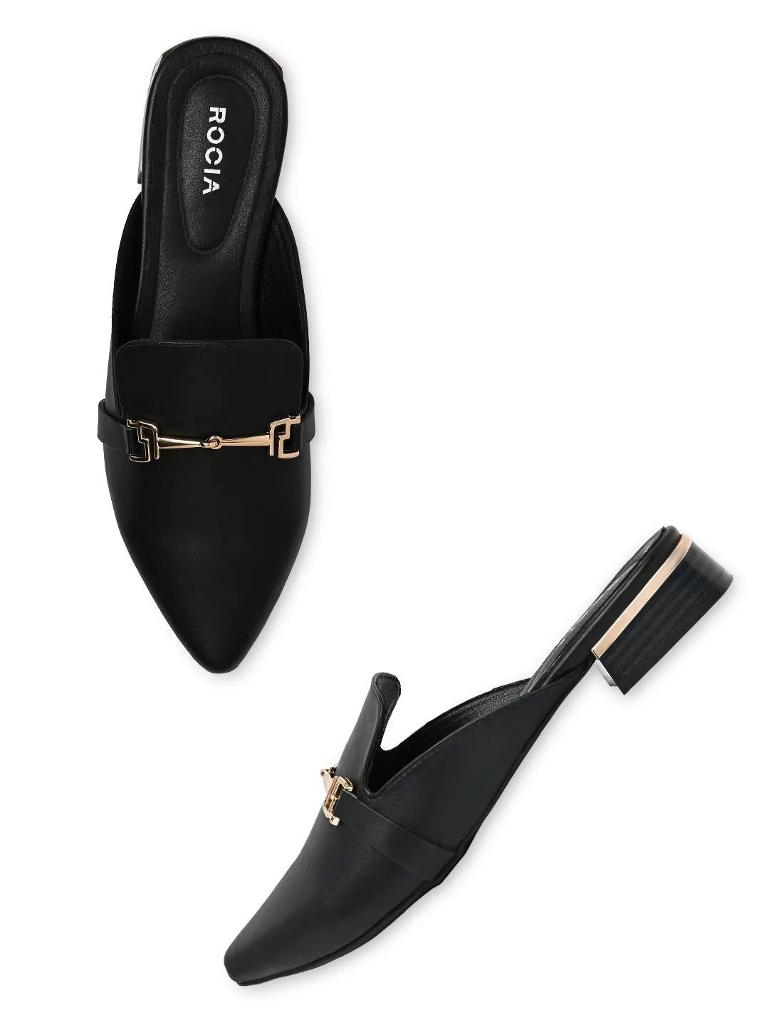Rocia By Regal Black Women Buckled Block Heel Mules