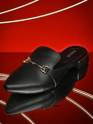 Rocia By Regal Black Women Buckled Block Heel Mules