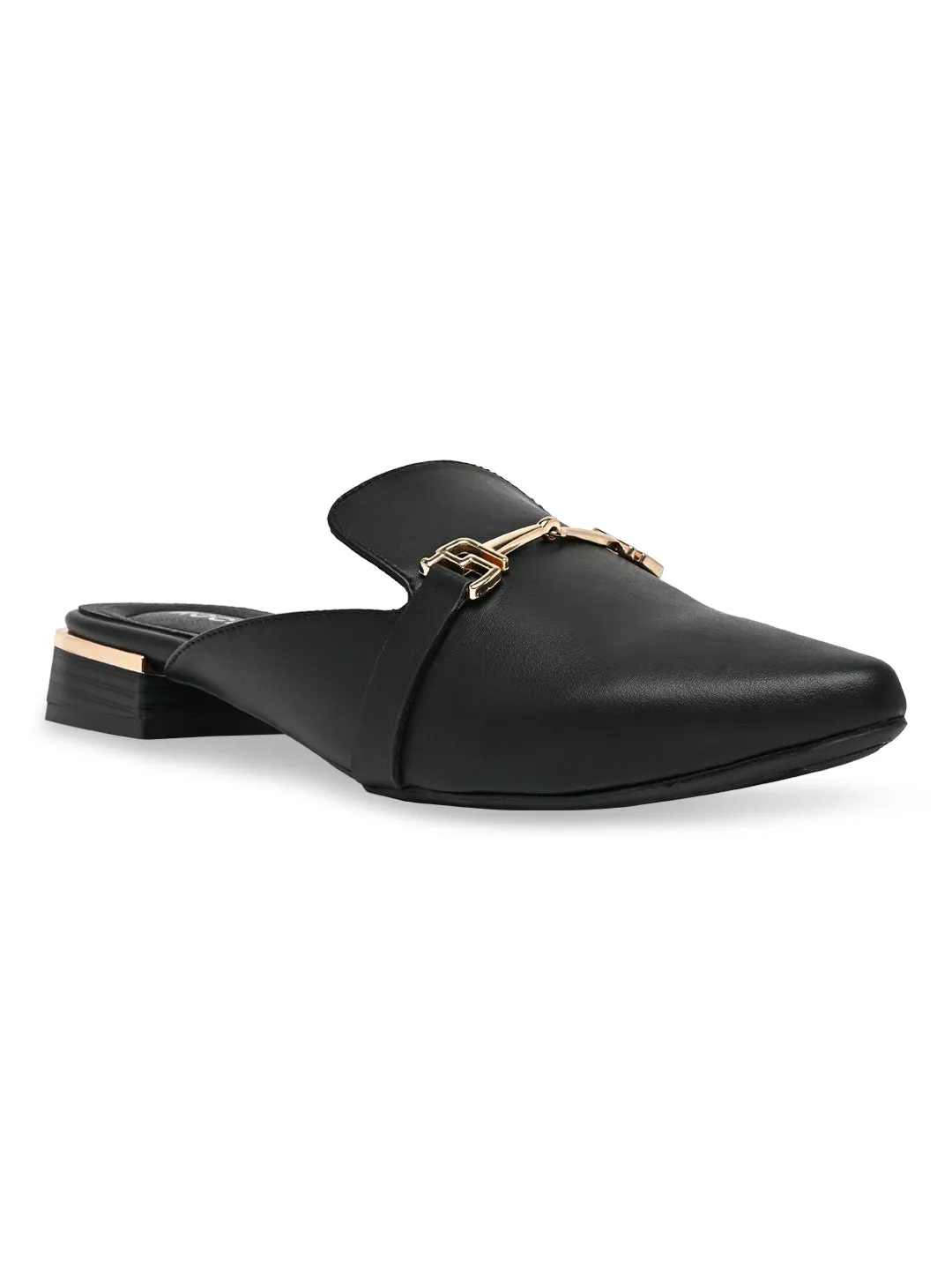 Rocia By Regal Black Women Buckled Block Heel Mules