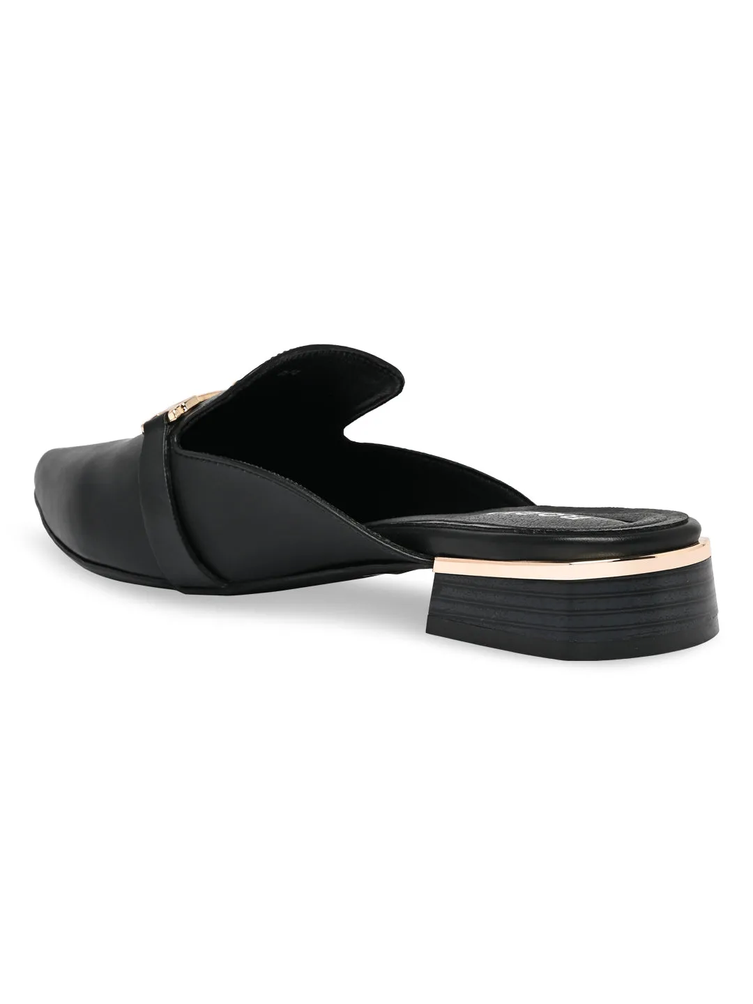 Rocia By Regal Black Women Buckled Block Heel Mules