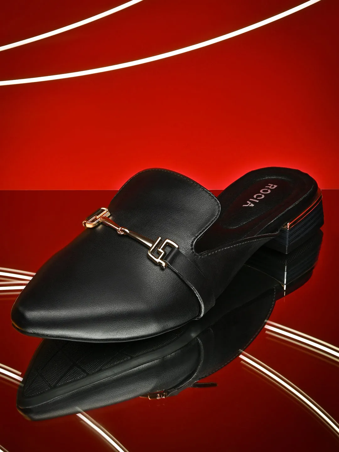 Rocia By Regal Black Women Buckled Block Heel Mules