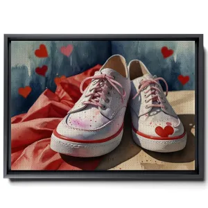 Romantic Valentine's Day Canvas Print Wall Art, red hearts Canvas Wall Art, shoes and a heart Canvas Print, Romantic Valentines Day wall decoration for couples, Print