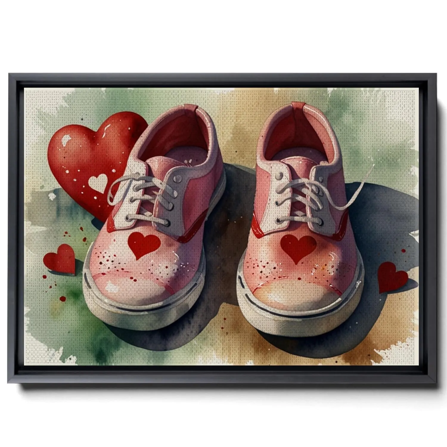 Romantic Valentine's Day Canvas Print Wall Art, red hearts Canvas Wall Art, shoes and a heart Canvas Print, Romantic Valentines Day wall decoration for couples, Wall