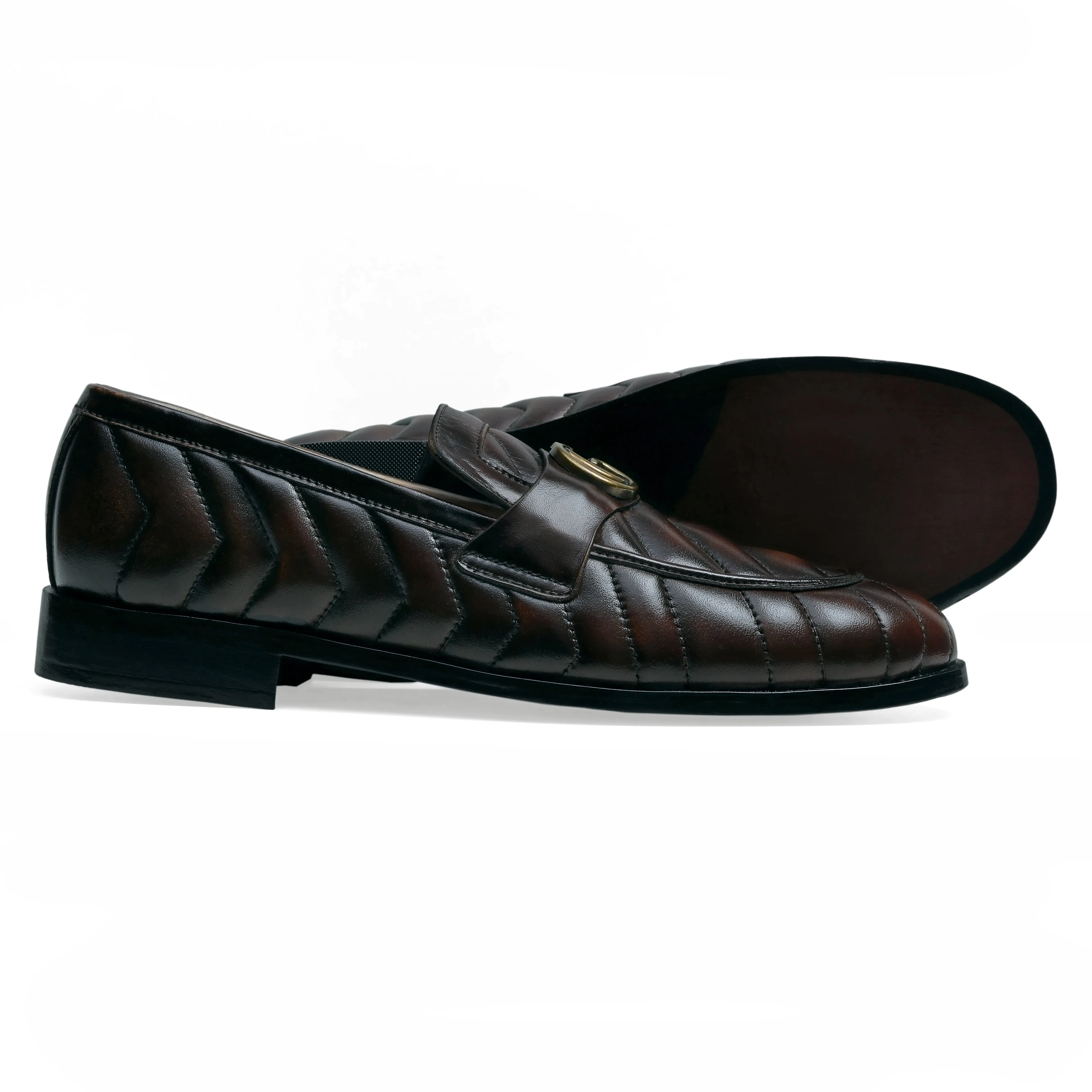 Round Toe Coffee Loafers for Men
