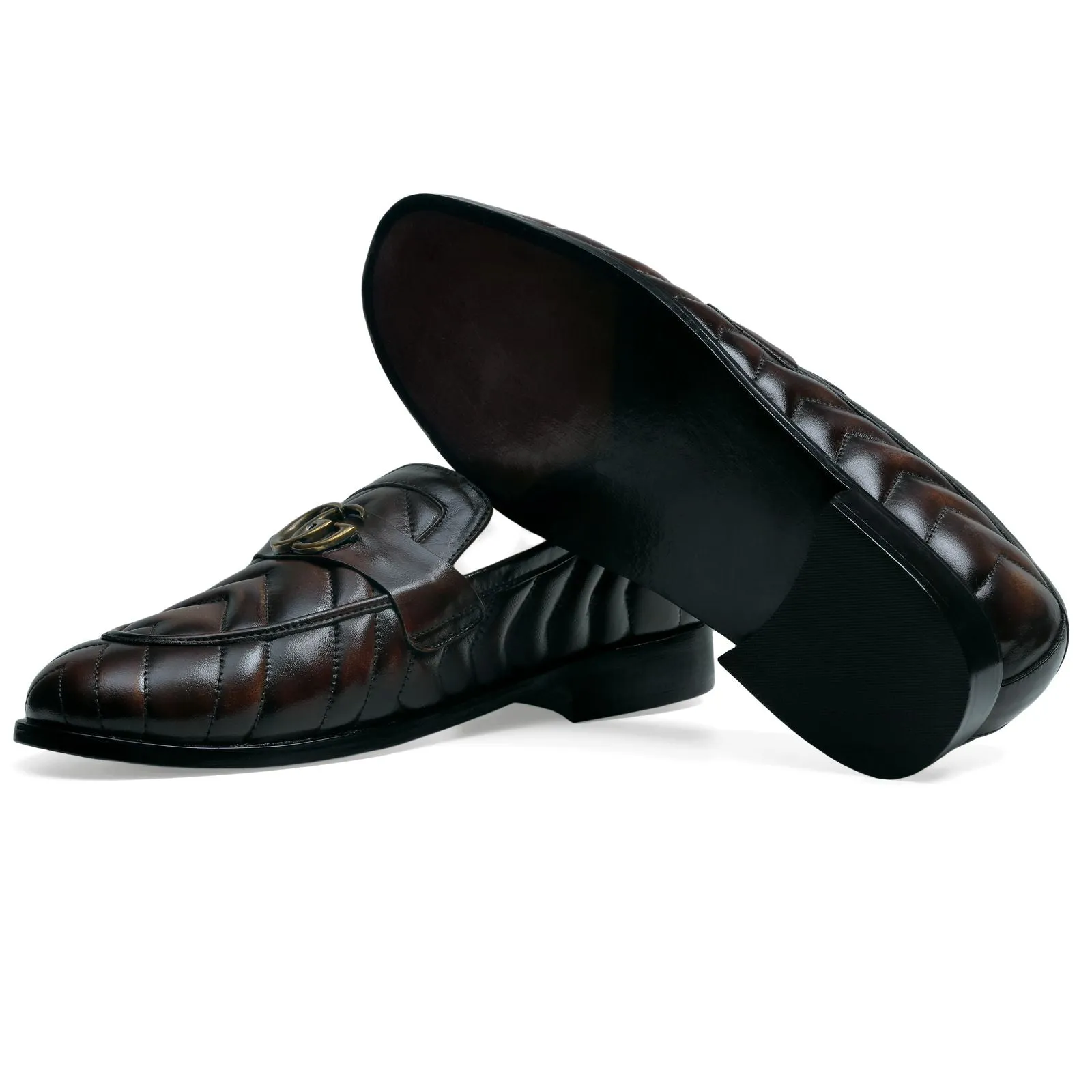 Round Toe Coffee Loafers for Men