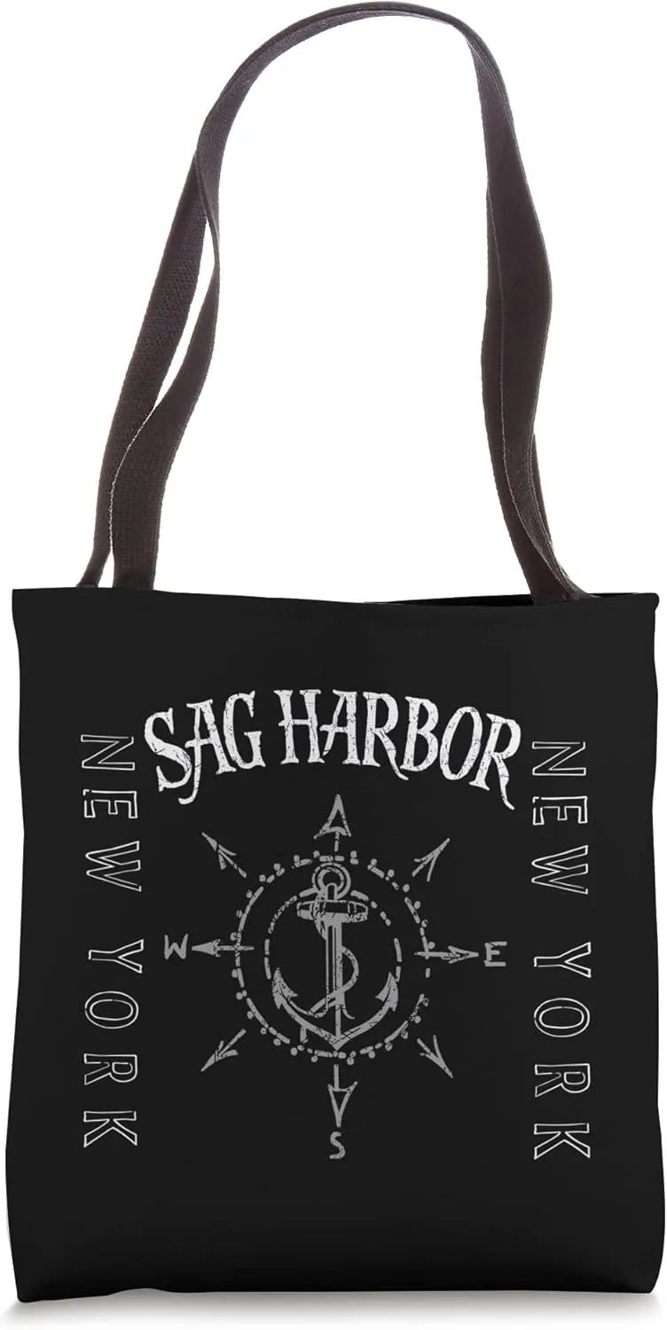 Sag Harbor NY Sailing Compass Rose Sailboat Souvenir Tote Bag