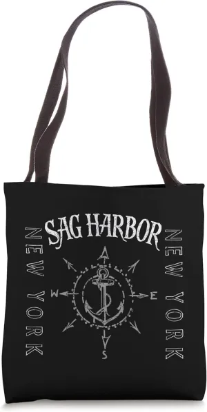 Sag Harbor NY Sailing Compass Rose Sailboat Souvenir Tote Bag