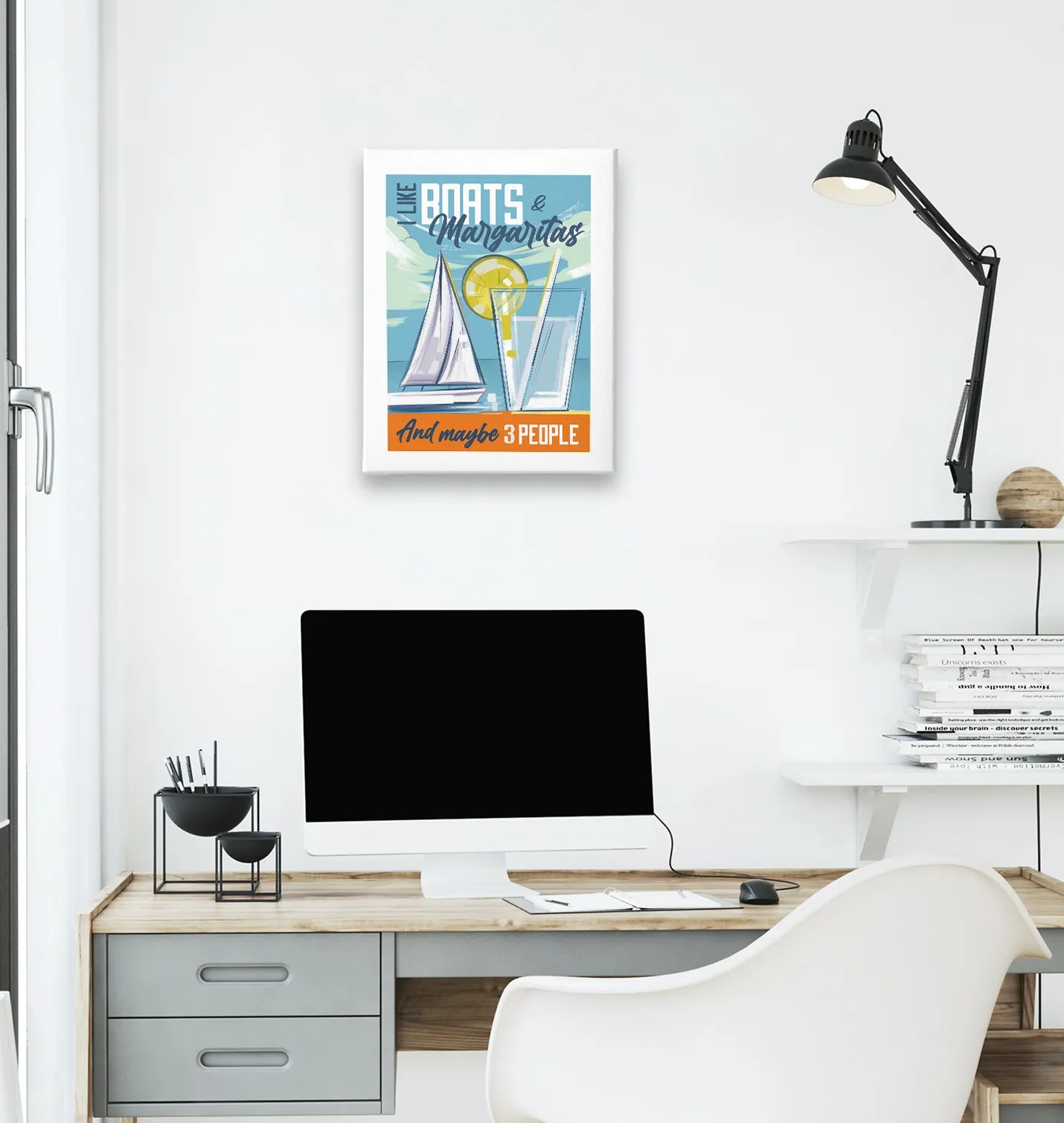 Sailing Boats with Margaritas White Canvas Wall Art 35x40cm