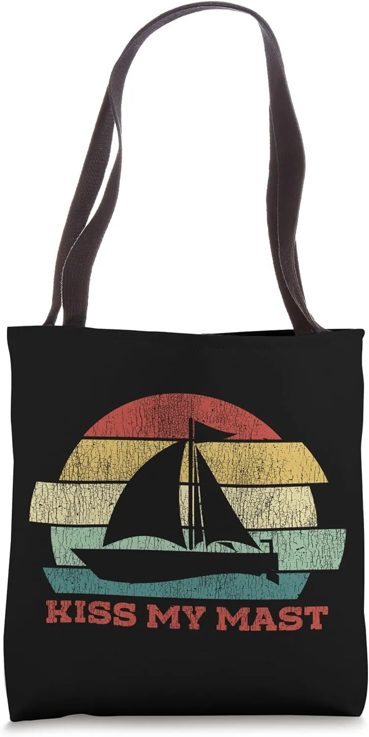 Sailing Kiss My Mast Sailboat Retro Vintage Tote Bag