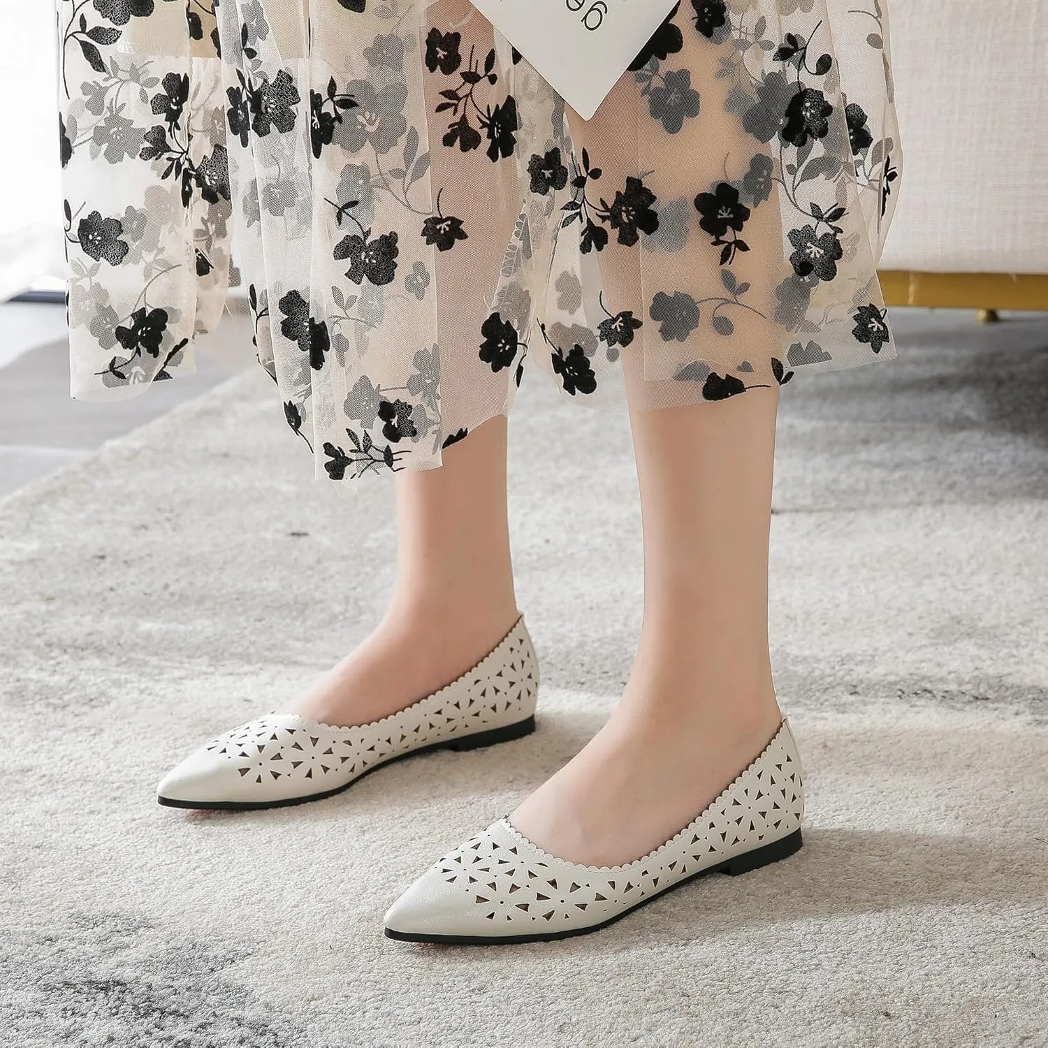 SAILING LU Flats Shoes for Women Breathable Sandals Women's Flats Pointed Toe Loafers with Eyelets