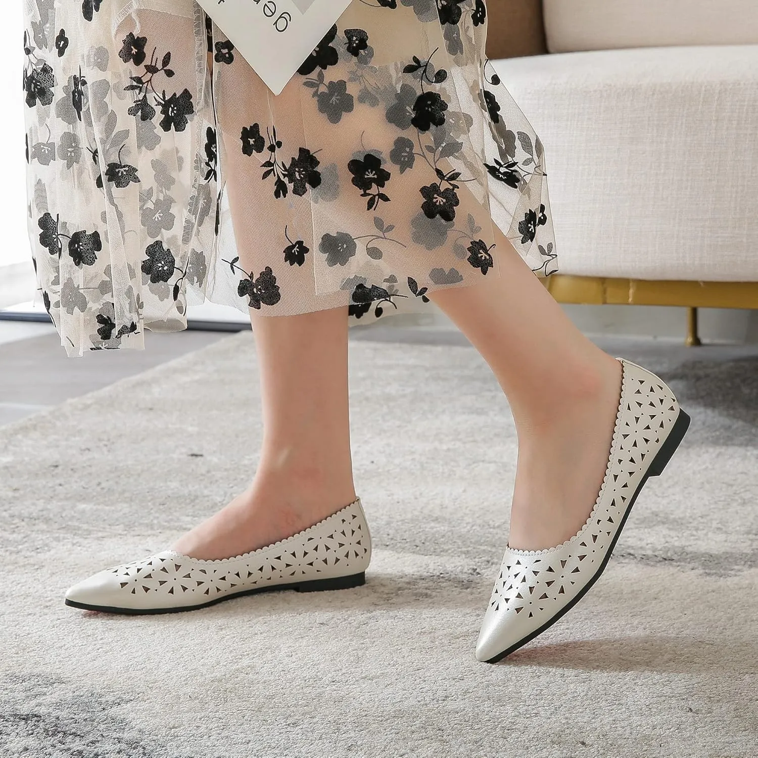 SAILING LU Flats Shoes for Women Breathable Sandals Women's Flats Pointed Toe Loafers with Eyelets
