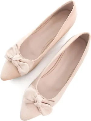 SAILING LU Women's Pointed Toe Ballet Flats Bow Suede Shoes Women Dressy Comfortable Slip-On Loafers