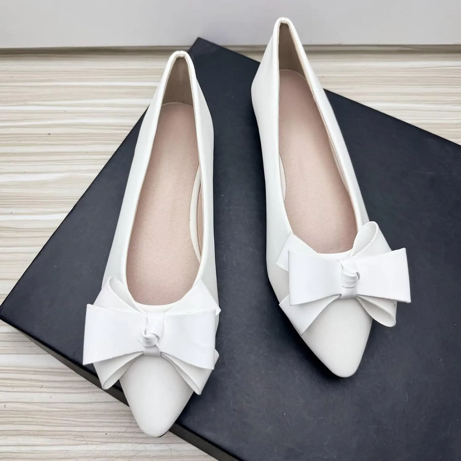 SAILING LU Womens Pointed Toe Ballet Flats Cute Bow-Knot Comfortable Loafers Formal Business Suede Slip On Dressy Walking Shoes