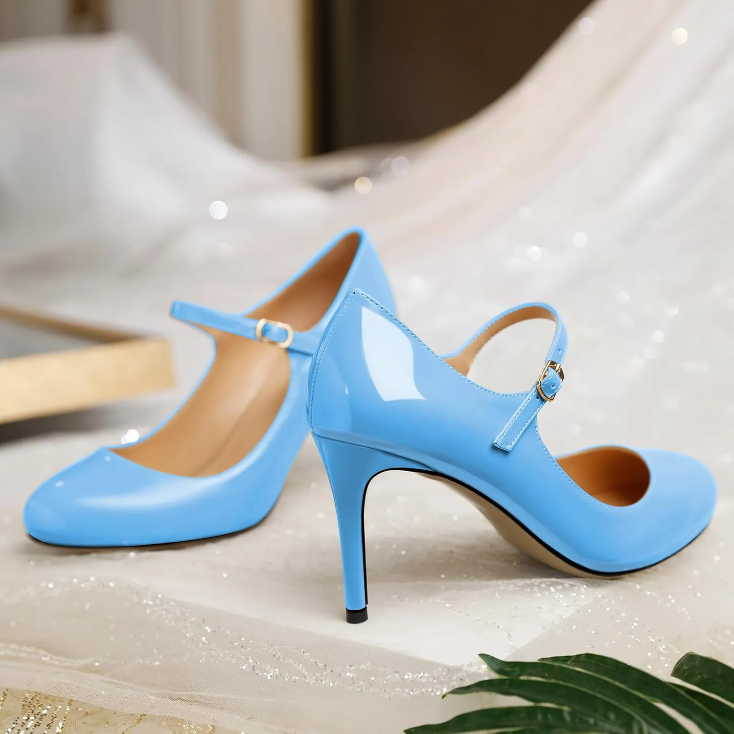 SAMMITOP Womens Mary Jane High Heel Pumps Stilettos Closed Round Toe Court Heels Office Party Wedding Dress Shoes 3.5 Inch