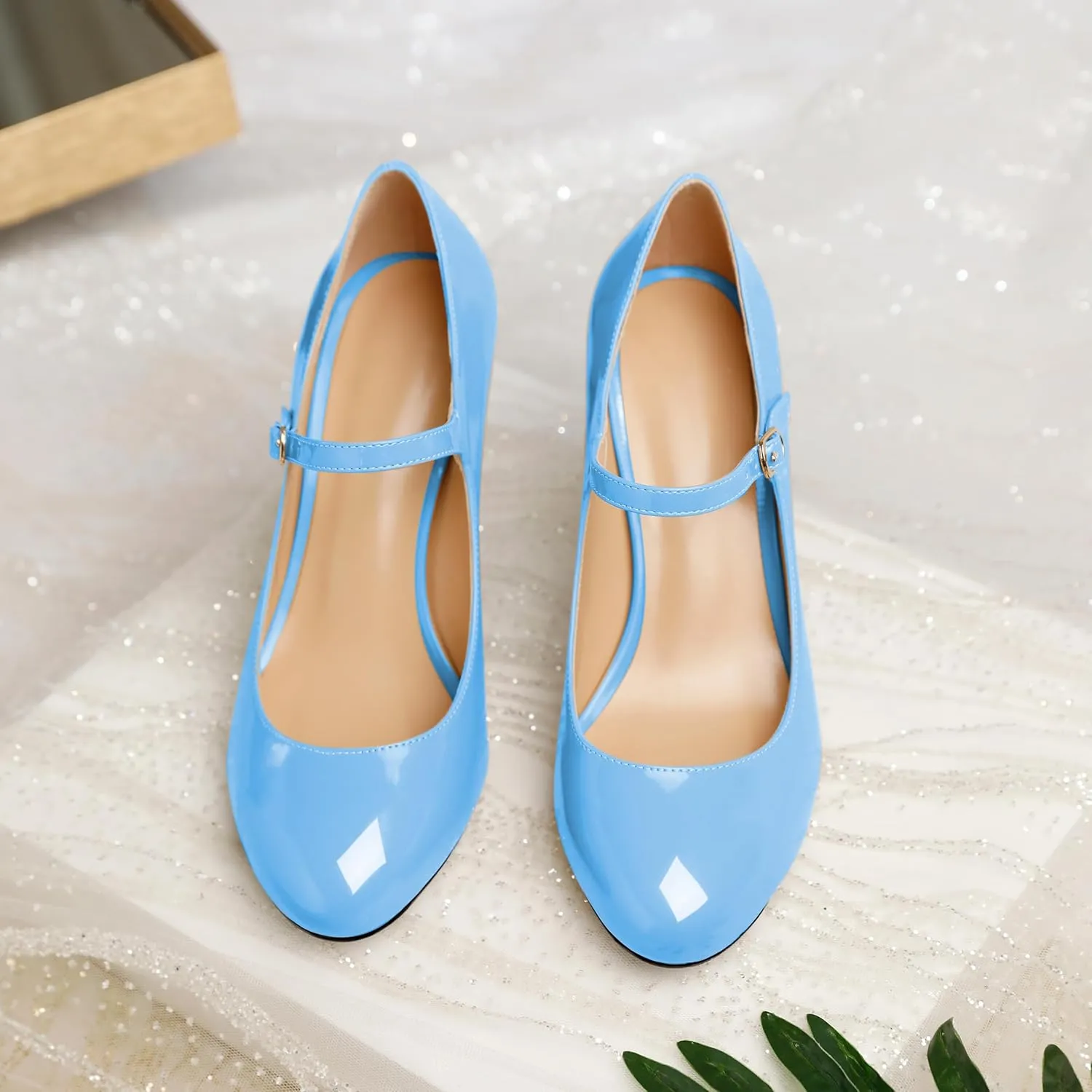 SAMMITOP Womens Mary Jane High Heel Pumps Stilettos Closed Round Toe Court Heels Office Party Wedding Dress Shoes 3.5 Inch