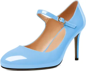 SAMMITOP Womens Mary Jane High Heel Pumps Stilettos Closed Round Toe Court Heels Office Party Wedding Dress Shoes 3.5 Inch